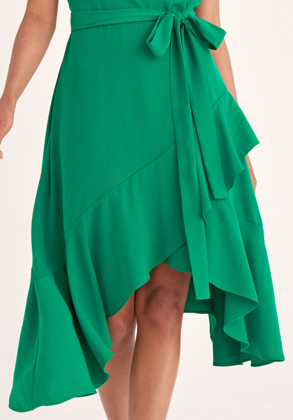 Paisie Belted Boat Neck Dress in Green Close Up